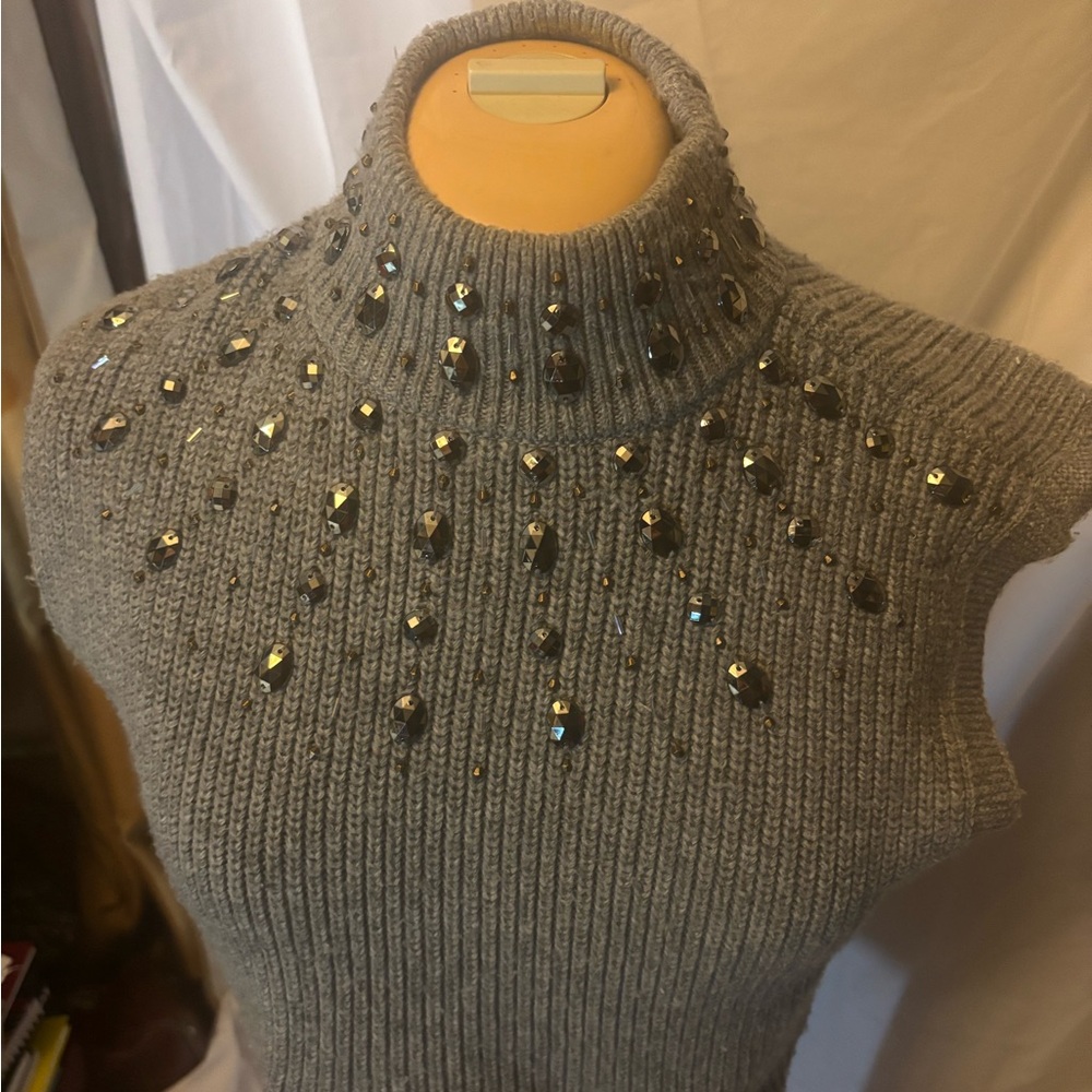 House of Harlow 1960 Studded Gray Turtleneck Sweater